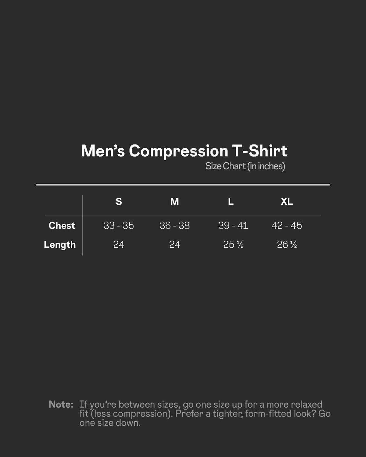 Size chart for GYMBABY compression tees