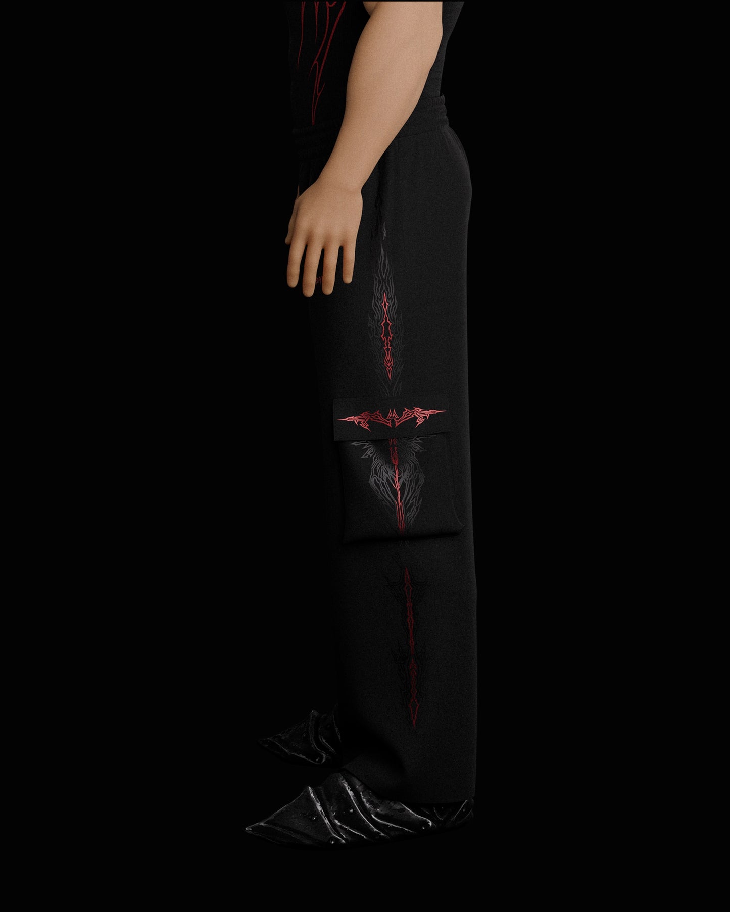 FeralWalk Oversized Cargo Joggers - Blood Red