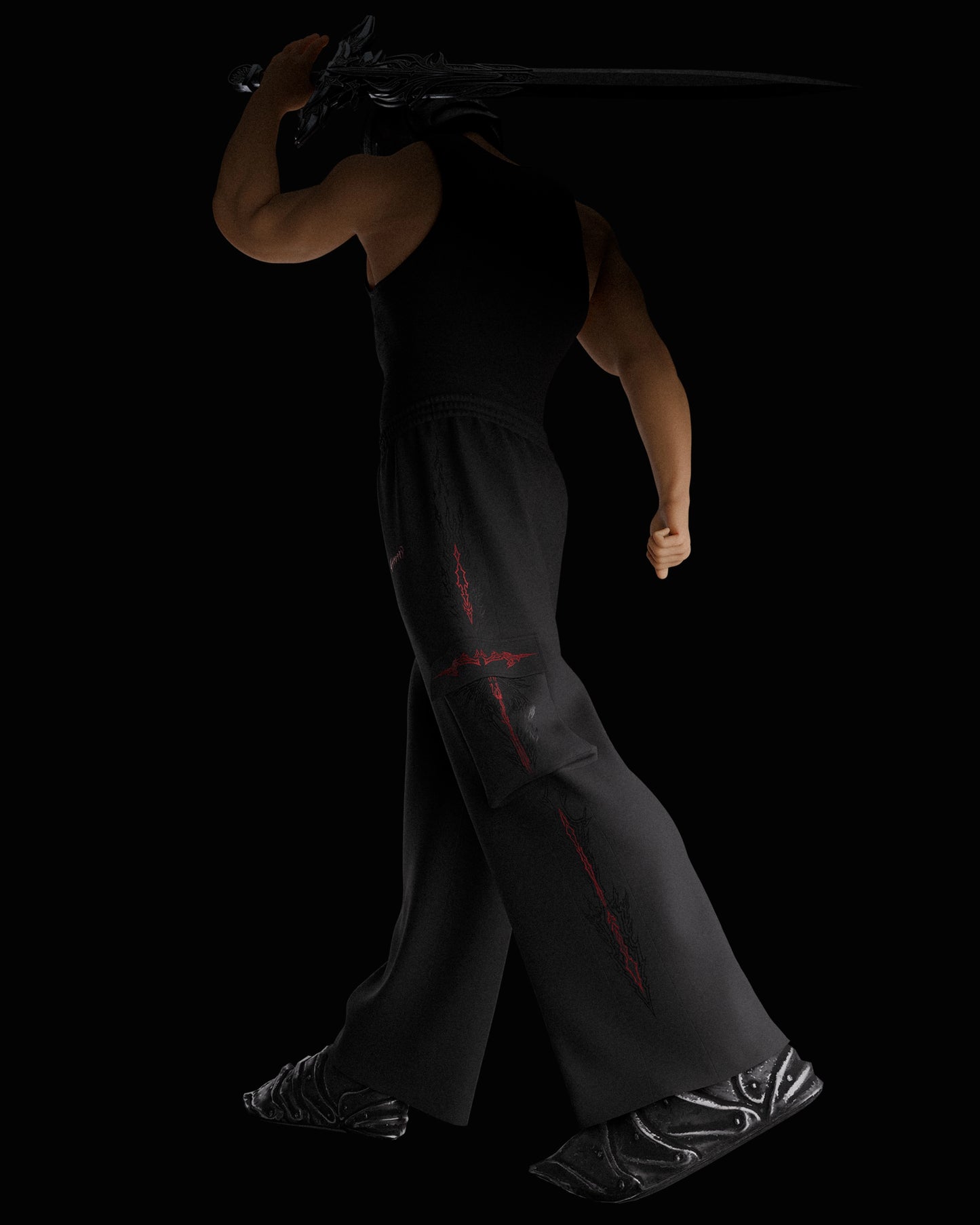 FeralWalk Oversized Cargo Joggers - Blood Red